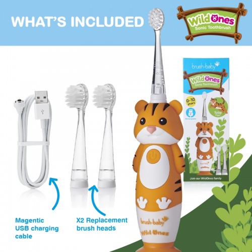 Brush-baby WildOnes Toby Tiger Rechargeable Sonic  Electric Toothbrush (0-10 year olds) 2 years warranty